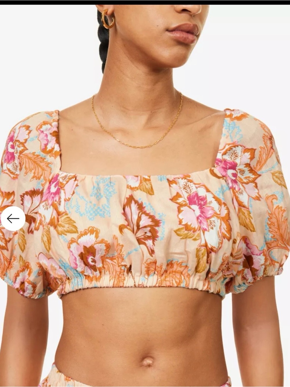 Seafolly Peach Floral Square-Neck Puff-Sleeve Crop Top